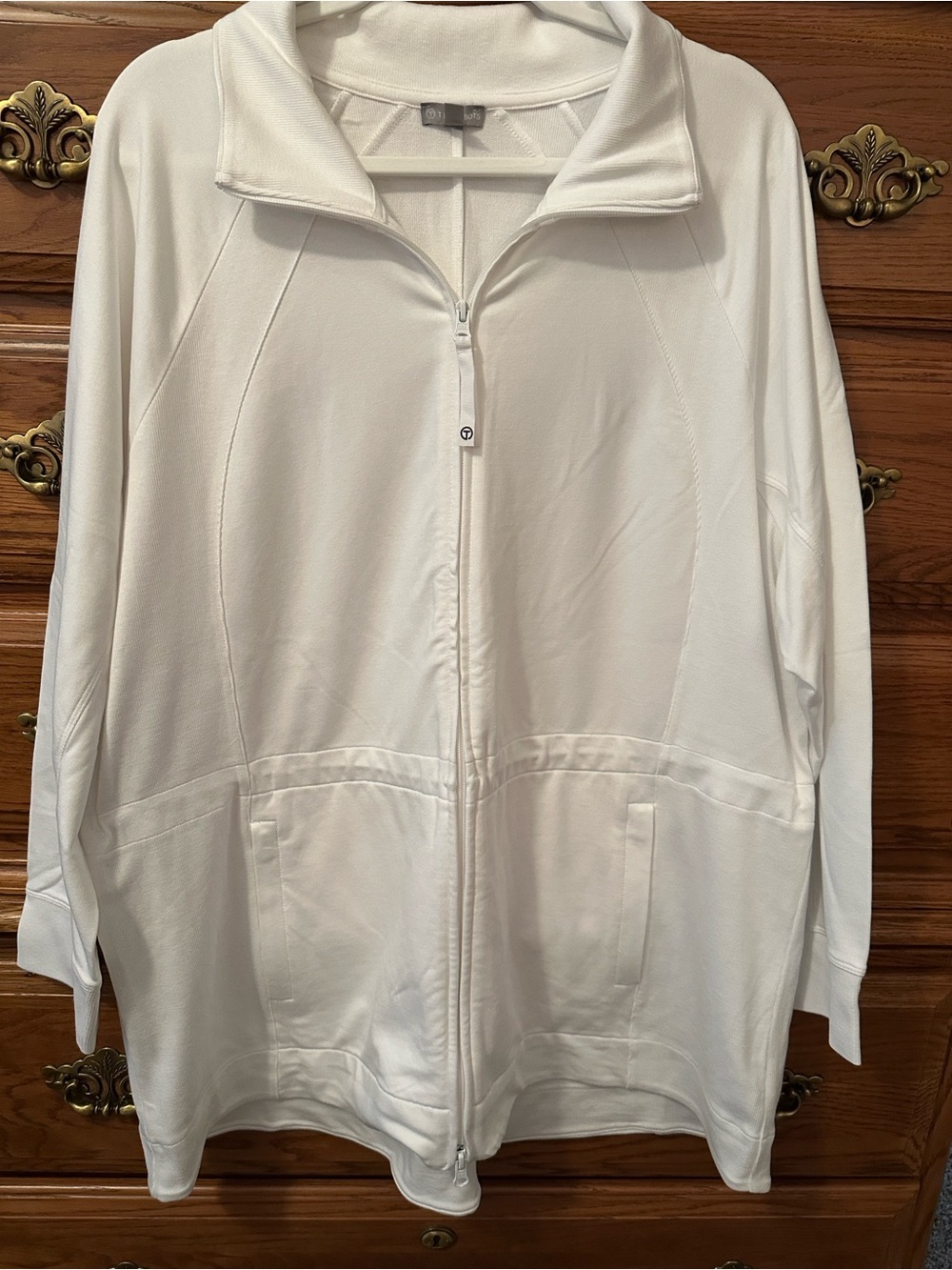 Talbots White Knit double zippered jacket with Branded Neck and inside pulls
